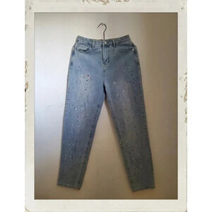 ✨BOGO FREE✨ SHEIN Paint Splash High Waisted Washed Blue Denim Mom Jeans